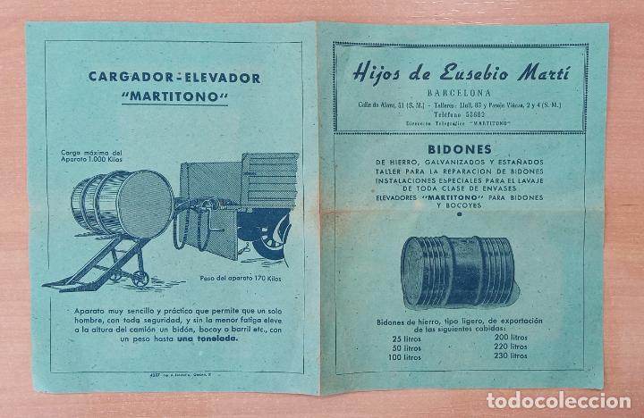 Advertising Catalogs: HOJA PUBLICITARIA BIDONES HIJOS DE EUSEBIO MARTI. BARCELONA. CARGADOR ELEVADOR MARTITONO