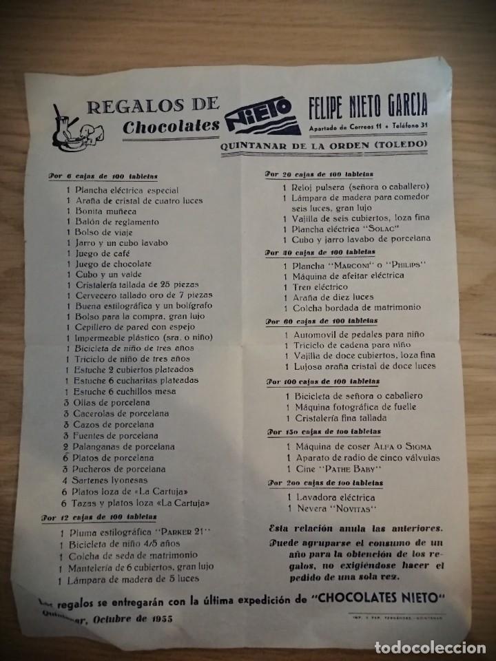 Cat&aacute;logos publicitarios: ANTIGUO CAT&Aacute;LOGO CHOCOLATES NIETO, INFORMACI&Oacute;N PROMOCIONAL.
