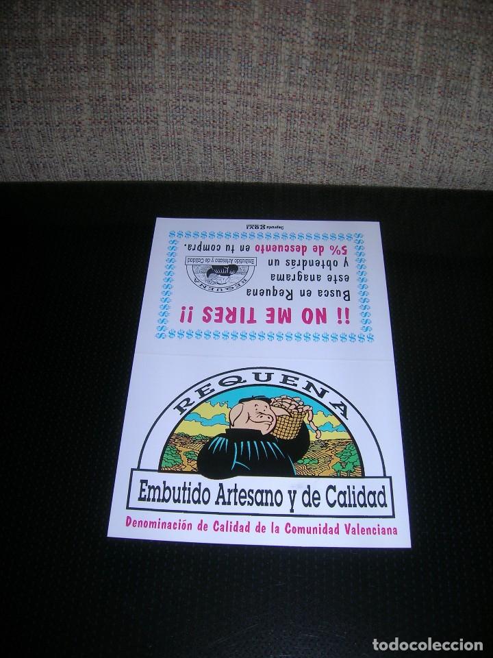 Werbekataloge: Tarjeta publicitar&iacute;a. Requena. Embutido artesano y de calidad. Por detr&aacute;s carnicer&iacute;as artesanas.