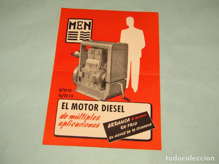 Cat&aacute;logos publicit&aacute;rios: Antiguo Folleto D&iacute;ptico Publicidad de Motores Diesel MEN de Motores MEN S.A. Barcelona