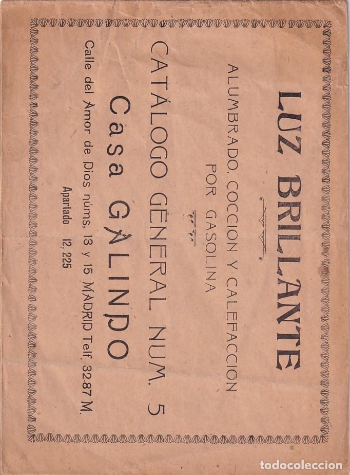 Cat&aacute;logos publicitarios: Cat&aacute;logo publicidad Luz brillante, casa Galindo Marid alumbrado, cocci&oacute;n y calefacci&oacute;n. 23 x 17 cm