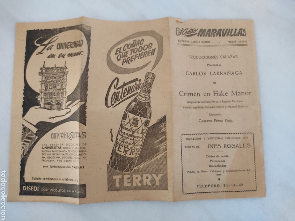 Cataloghi pubblicitari: Triptico publicitario a&ntilde;os 50 teatro maravillas Terry Misa Jerez