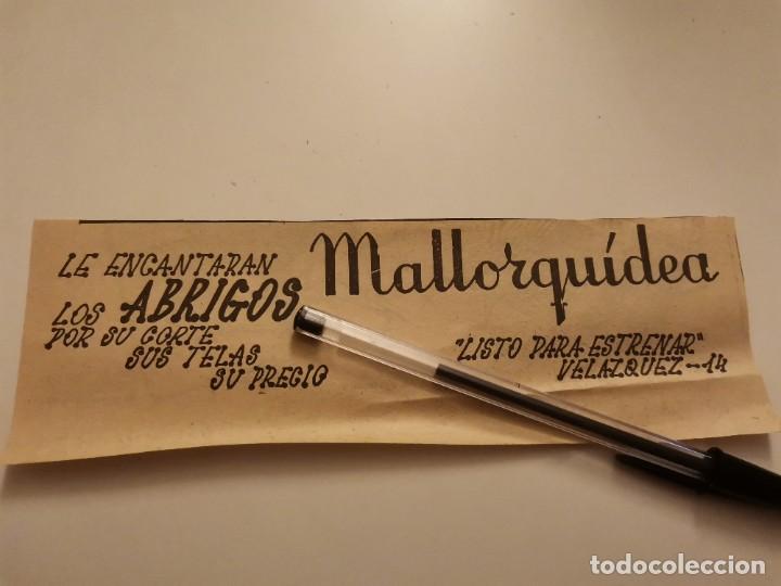 Cat&aacute;logos publicitarios: ABRIGOS MALLORQUIDEA CALLE VEL&Aacute;ZQUEZ PALMA DE MALLORCA RECORTE PERI&Oacute;DICO 1965