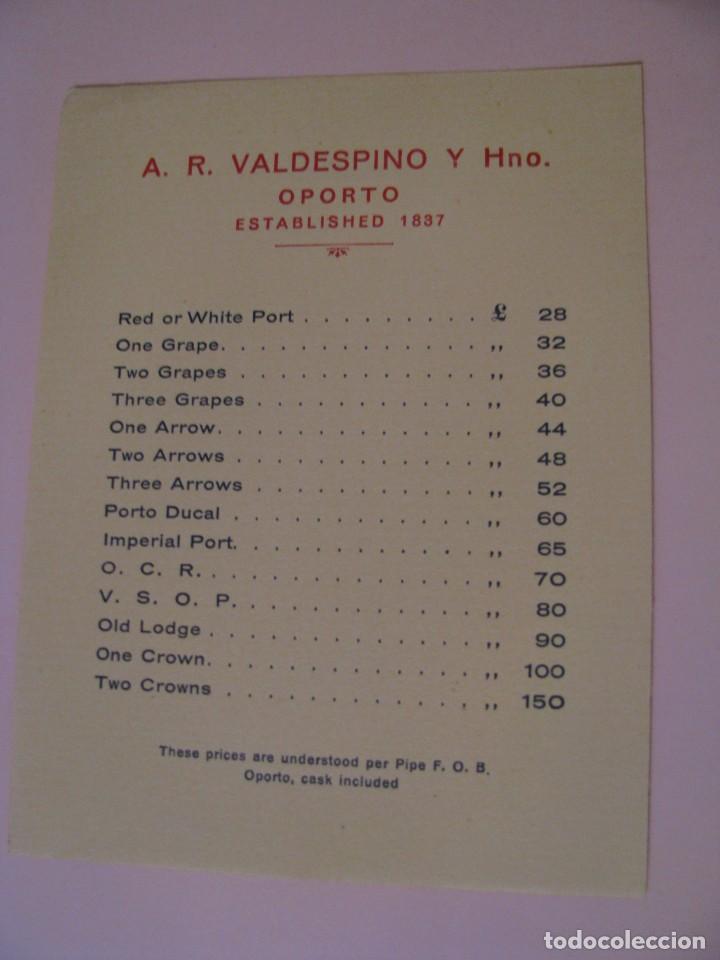 Werbekataloge: HOJA, LISTA DE PRECIOS DE VINOS VALDESPINO Y NHO. OPORTO. PRECIOS EN LIBRAS.