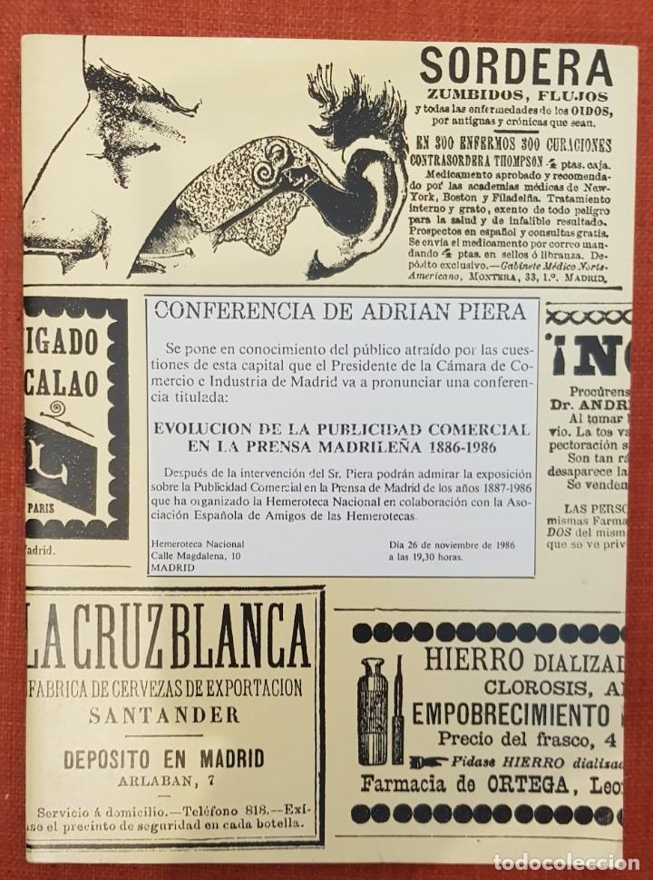 Cat&aacute;logos publicitarios: CONFERENCIA DE ADRIAN PIERA. Evoluci&oacute;n de la publicidad comercial en la prensa madrile&ntilde;a 1886-1986