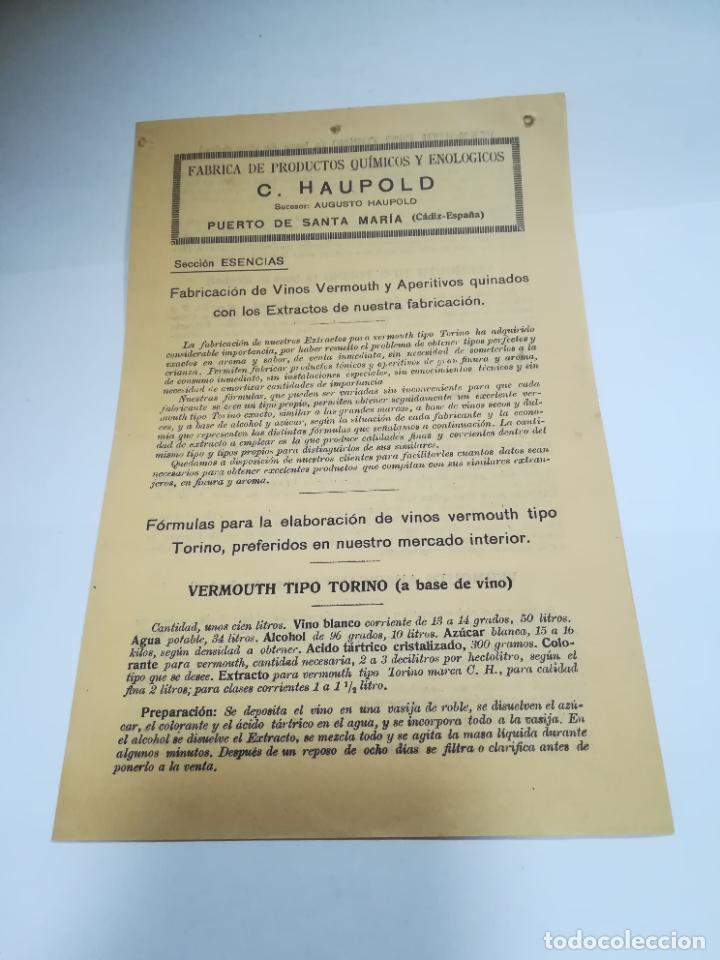 Cat&aacute;logos publicit&aacute;rios: FOLLETO. FABRICA DE PRODUCTOS QUIMICOS Y ENOL&Oacute;GICOS C.HAUPOLD. PUERTO SANTA MARIA. CADIZ. VER