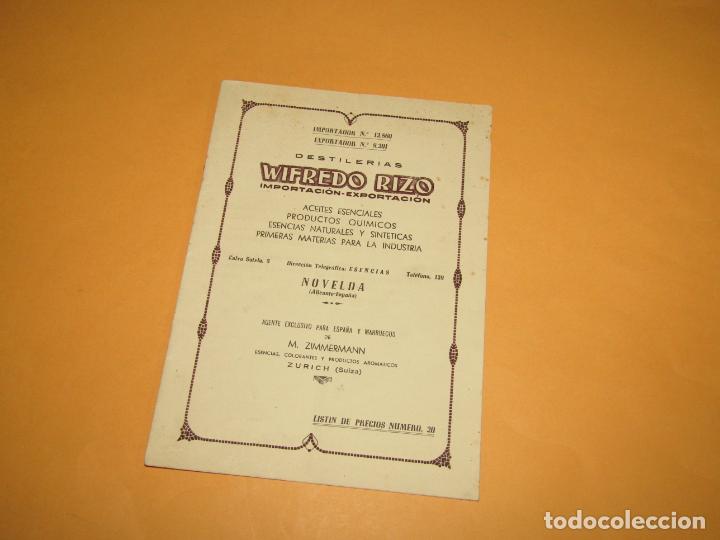 Cat&aacute;logos publicit&aacute;rios: Antigua List&iacute;n de Precios de Destiler&iacute;as WIFREDO RIZO Importaci&oacute;n Exportaci&oacute;n de Novelda - 1920-30s.