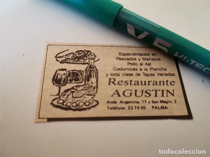 Cat&aacute;logos publicitarios: RESTAURANTE AGUST&Iacute;N AV. ARGENTINA Y SAN MAGIN MALLORCA RECORTE PERI&Oacute;DICO 1987