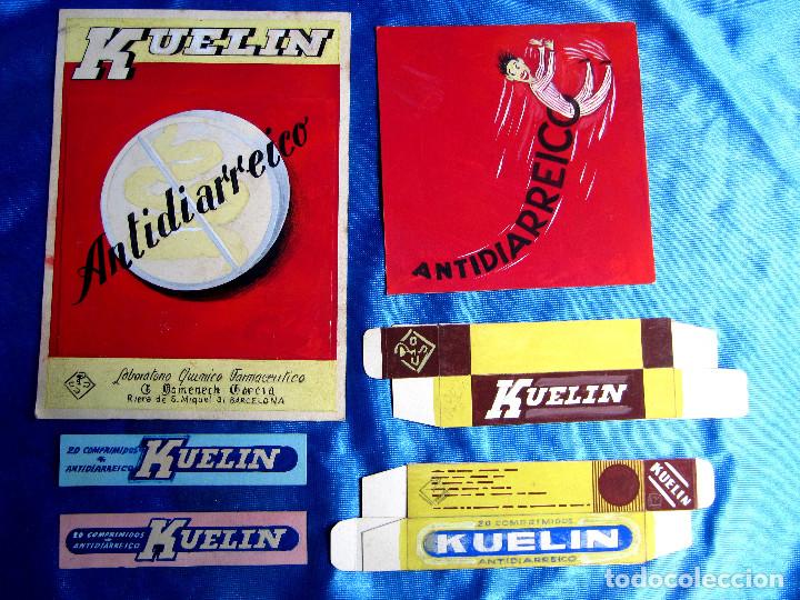 Cat&aacute;logos publicitarios: KUELIN. ANTIDIARREICO. PUBLICIDAD: CONJUNTO LOTE DE ARTE FINAL, MAQUETAS Y PRUEBAS. 1950'S