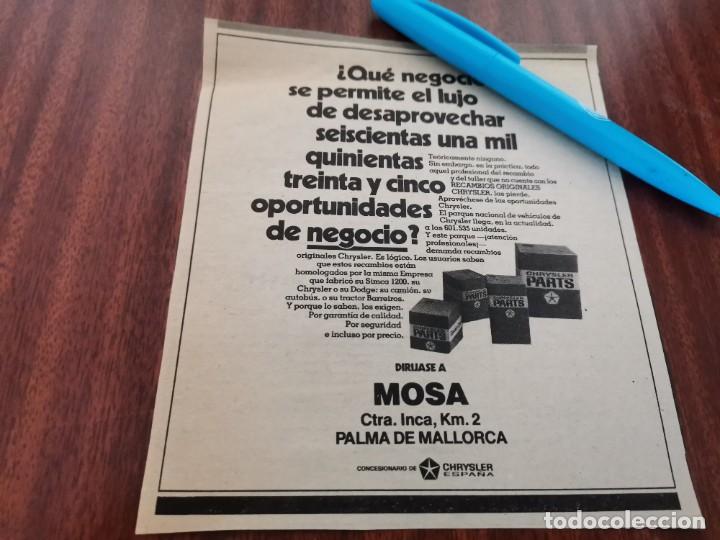 Cat&aacute;logos publicitarios: RECAMBIO ORIGINALES CHRYSLER MOSA CTRA INCA PALMA DE MALLORCA ANTIGUO ANUNCIO PUBLICIDAD REVISTA
