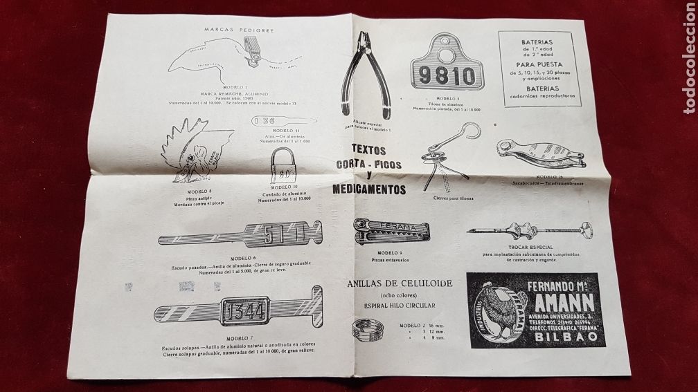 Catalogues publicitaires: Listado precios anillas para ganado Amann Bilbao 1967