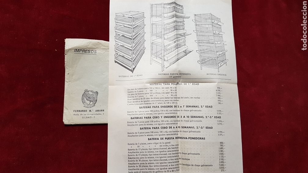 Catalogues publicitaires: Listado precios bandejas ponedoras Amann Bilbao 1968 con sobre