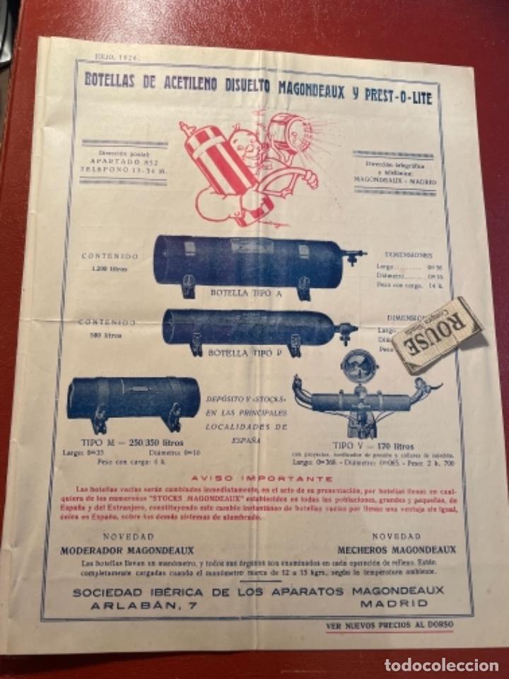 Cat&aacute;logos publicitarios: MOTO / BICICLETA - ANTIGUO CATALOGO MAGONDEAUX - BOTELLAS DE ACETILENO DISUELTO MAGONDEAUX Y PREST-O
