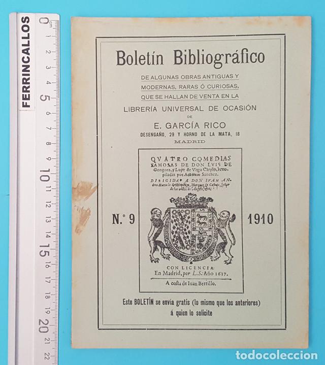 Werbekataloge: BOLETIN BIBLIOGRAFICO LIBRERIA UNIVERSAL DE OCASION E.GARCIA RICO N&ordm; 9 1910 56 PAG, CATALOGO LIBROS