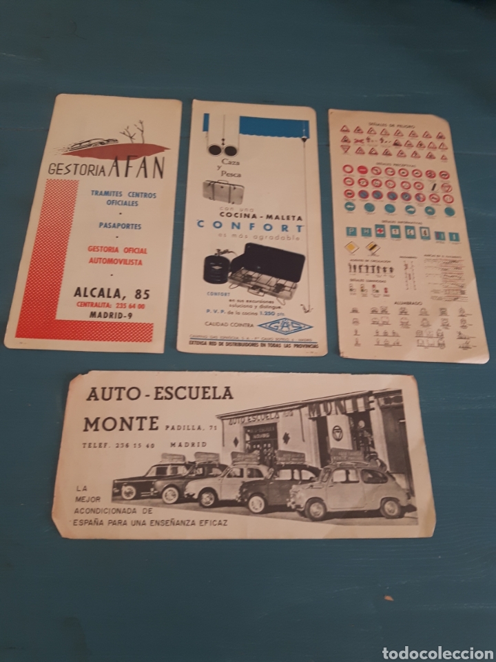 Cat&aacute;logos publicitarios: Laminas publicitarias, lote de 4. Auto-escuelas, Gestoria Afan, Confort, publicidad autom&oacute;vil