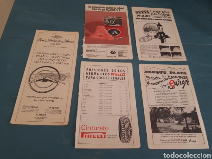 Cat&aacute;logos publicitarios: Vintage Laminas publicitarias, lote de 5. Pirelli, aceites,Philips, Camping Europ