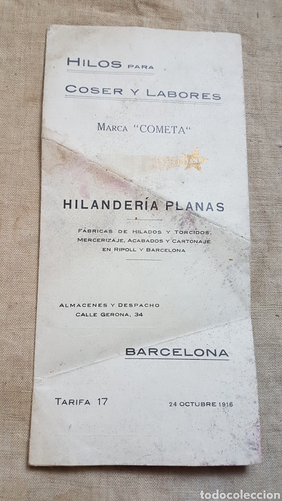 Catalogues publicitaires: Listado precios hilos Cometa 1916