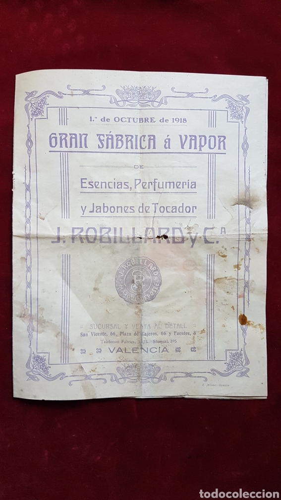 Cat&aacute;logos publicitarios: Raro catalogo perfumes y jabones J.Robillard Valencia 1918