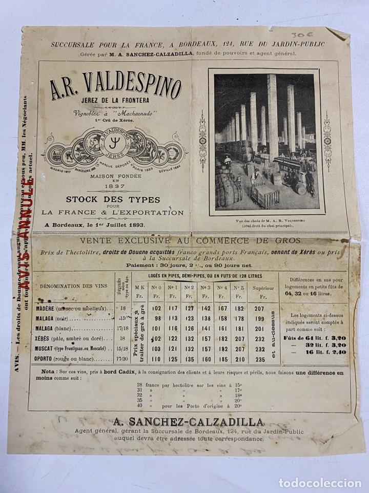 Cat&aacute;logos publicit&aacute;rios: LISTA DE PRECIOS DE BODEGAS A.R. VALDESPINO. JEREZ DE LA FRONTERA. VER FOTOS