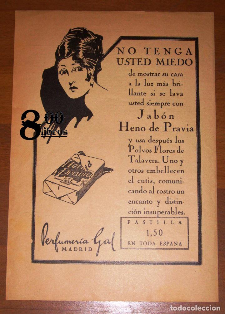 Cat&aacute;logos publicitarios: ANUNCIO - HOJA - PUBLICIDAD. NO TENGA USTED MIEDO... Jab&oacute;n Heno de Pravia / Perfumer&iacute;a Gal. - 1923