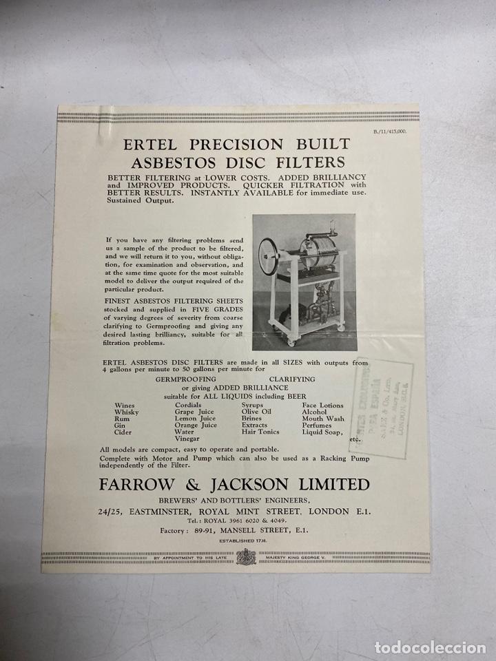 Cat&aacute;logos publicit&aacute;rios: CATALOGO PUBLICITARIO FARROW & JACKSON LIMITED. ERTEL PRECISION BUILT ASBESTOS DISC FILTERS. LONDRES