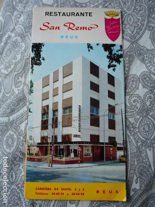 Werbekataloge: ANTIGUO FOLLETO PUBLICITARIO.RESTAURANTE SAN REMO.REUS.TARRAGONA A&Ntilde;OS 60?