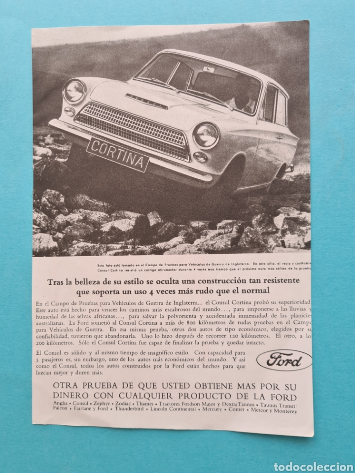Advertising Catalogs: COCHE AUTOMOVIL - FORD CONSUL CORTINA - ANUNCIO PUBLICITARIO 1 HOJA ORIGINAL RECORTE A&Ntilde;O 1963