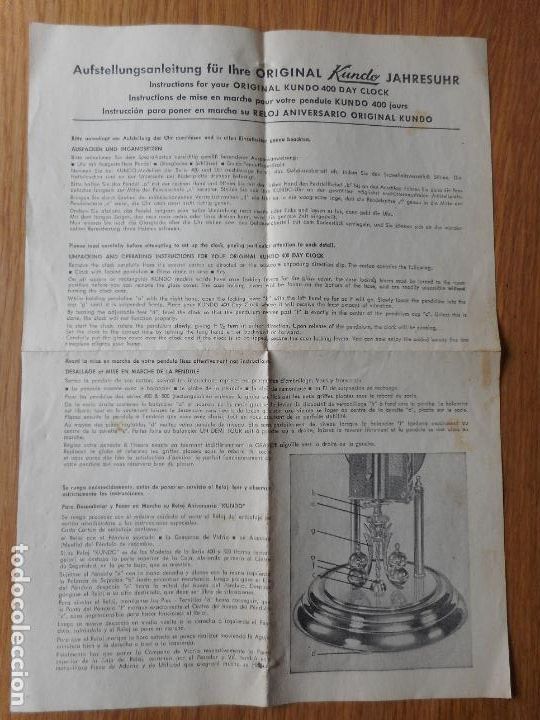 Werbekataloge: ANTIGUA HOJA INSTRUCCIONES.RELOJ ANIVERSARIO.ORIGINAL KUNDO JAHRESUHR.400 DAY CLOCK.