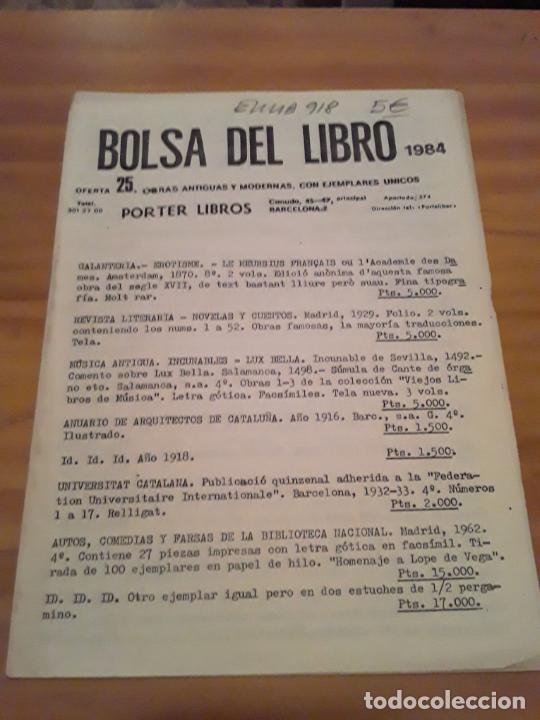 Catalogues publicitaires: BOLSA DEL LIBRO.OBRAS ANTIGUAS Y MODERNAS CON EJEMPLARES UNICOS.PORTER LIBROS.1984.