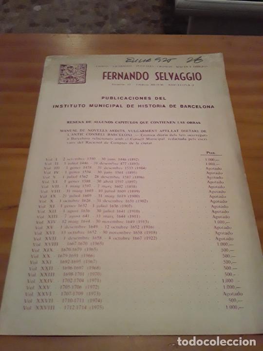 Catalogues publicitaires: FERNANDO SELVAGGIO.PUBLICACIONES DEL INSTITUTO MUNICIPAL DE HISTORIA DE BARCELONA.