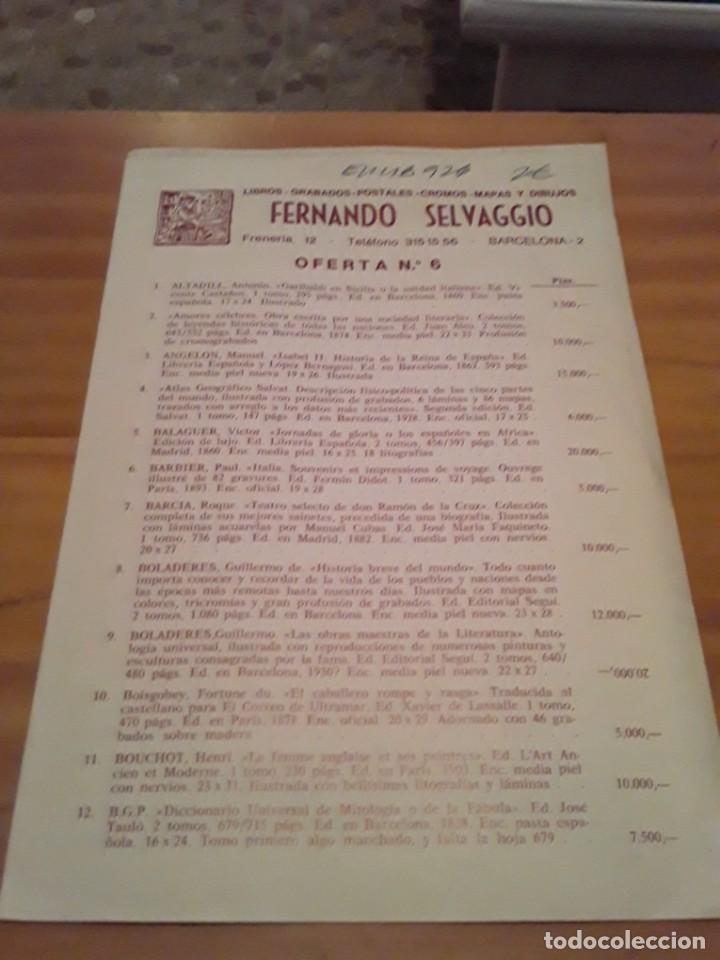 Catalogues publicitaires: FERNANDO SELVAGGIO.LIBROS,GRABADOS,POSTALES,CROMOS,MAPAS Y DIBUJOS.