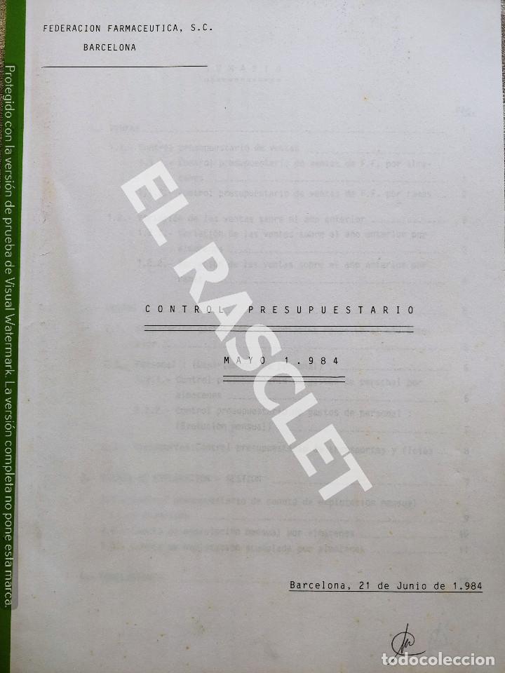 Cat&aacute;logos publicitarios: FEDERACION FARMACEUTICA DE BARCELONA - CONTROL PRESUPUESTARIO 1984