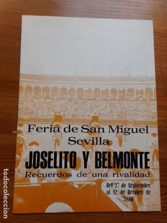 Cat&aacute;logos publicitarios: ANTIGUO CATALOGO.EXPOSICION.FERIA SAN MIGUEL.TOROS.JOSELITO Y BELMONTE.RECUERDOS RIVALIDAD.1986