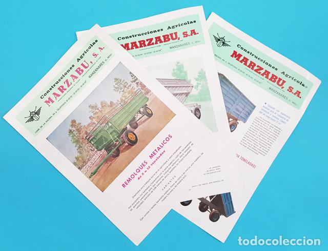 Werbekataloge: 3 FOLLETOS PUBLICIDAD MAQUINARIA AGRICOLA: REMOLQUES MARZABU, MANZANARES CIUDAD REAL, A&Ntilde;OS 60