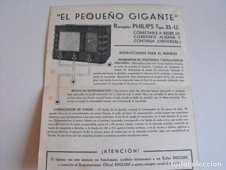 Advertising Catalogs: Instrucciones de receptor PHILIPS tipo 35-U. El peque&ntilde;o gigante. 1943