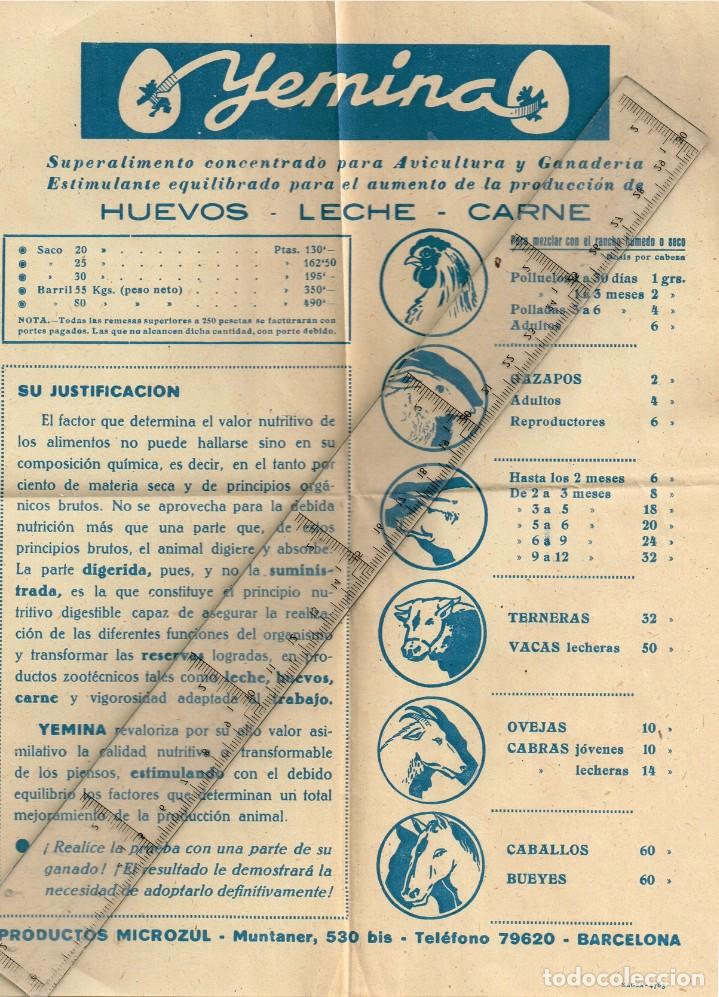 Cat&aacute;logos publicitarios: 30/40&acute;s. ca. Publicidad de YEMINA Superalimento para Avicultura y Ganader&iacute;a M&aacute;s Huevos, Leche, Carne