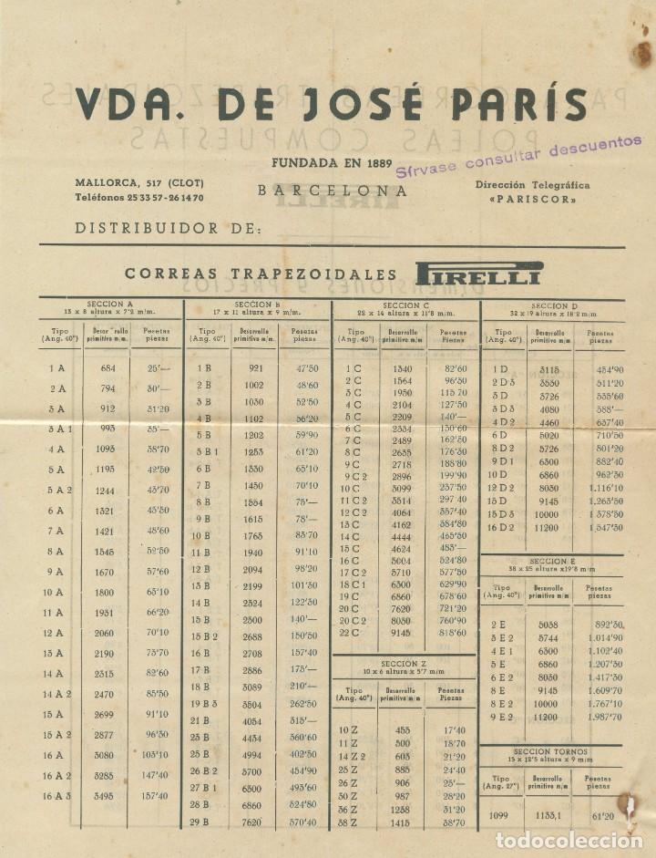 Catalogues publicitaires: Folleto publicitario &rdquo;Vda Jos&eacute; Par&iacute;s&rdquo; poleas y correas Lista de precios (a&ntilde;os 50)