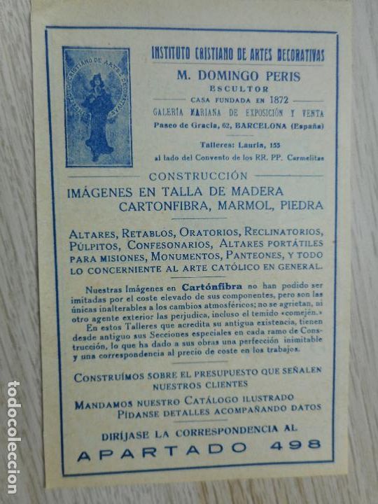 Cat&aacute;logos publicitarios: ANTIGUA PUBLICIDAD.DOMENICO PEREZ.ESCULTOR.RELIGION.IMAGENES MADERA-DOMINGO CARALT.PIEL.BARCELONA