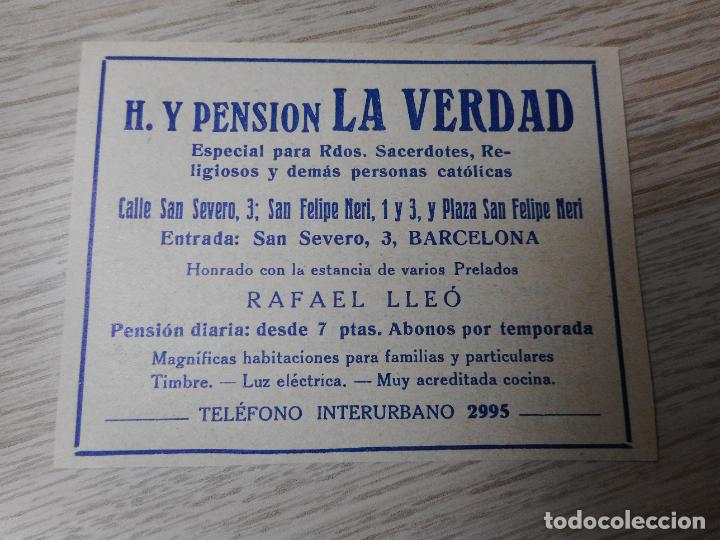 Werbekataloge: ANTIGUA PUBLICIDAD.PENSION LA VERDAD.PARA RELIGIOSOS.RAFAEL LLEO. BARCELONA 1923