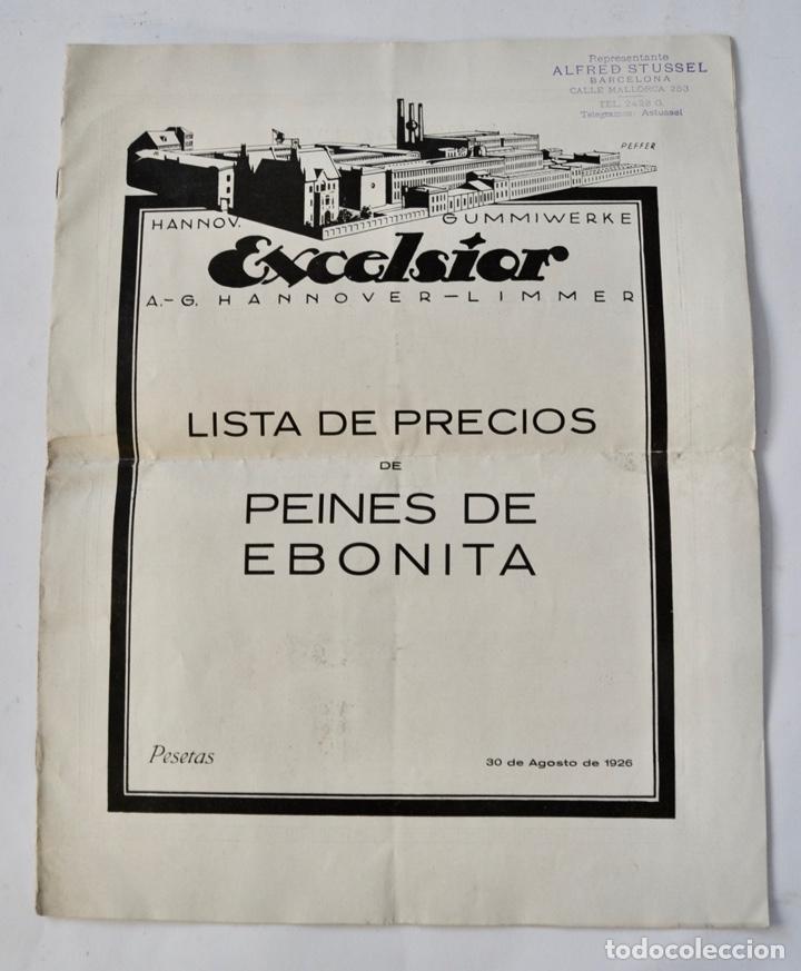 Cat&aacute;logos publicitarios: Cat&aacute;logo Publicitario. Excelsior. Hannover-Limmer. Peines de Ebonita. Agosto 1926. Peluquer&iacute;as