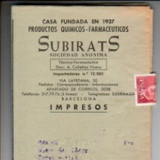 Catálogos publicitarios: SUBIRATS - PRODUCTOS QUÍMICOS Y FARMACÉUTICOS - CATALOGO Y LISTA DE PRECIOS - 1966. Lote 301740388