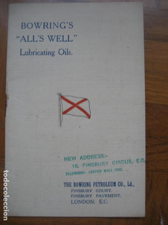 Cat&aacute;logos publicitarios: The Bowring Petroleum CO. Ld. 1914. London. Lubricating Oils.