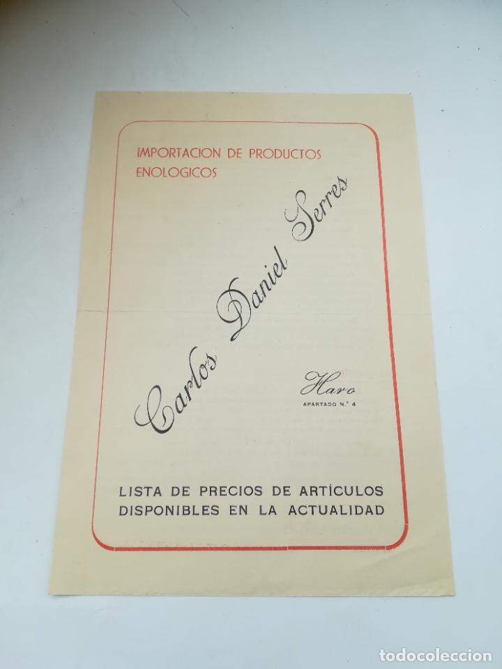 Cataloghi pubblicitari: LISTA DE PRECIOS. CARLOS DANIEL SERRES. PRODUCTOS ENOLOGICOS. 1961. HARO, LA RIOJA