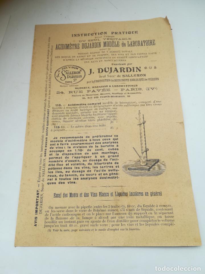 Catalogues publicitaires: FOLLETO PUBLICITARIO. PARIS. ACIDIMETRE DEJARDIN MODELE DE LABORATOIRE. J.DUJARDIN. VER