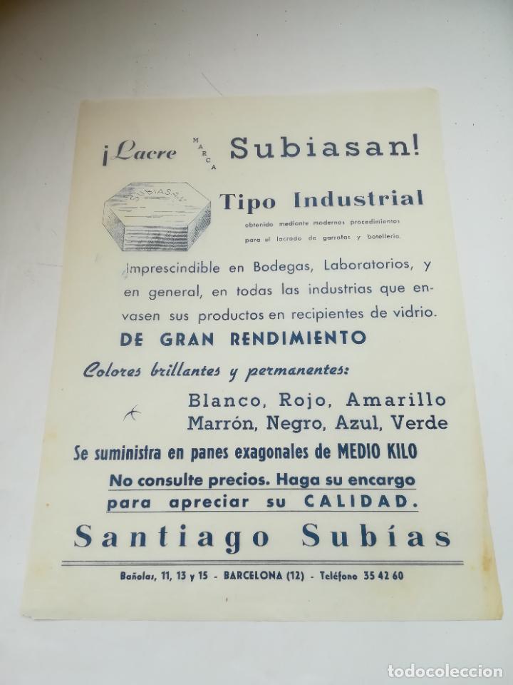 Catalogues publicitaires: HOJA PUBLICITARIA. LACRE TIPO INDUSTRIAL. SANTIAGO SUBIAS. BARCELONA. CON PRECIOS. VER