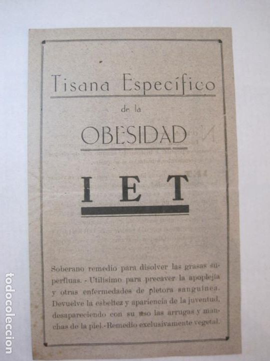 Werbekataloge: TISANA ESPECIFICO DE LA OBESIDAD IET-VER FOTOS-(K-5266)