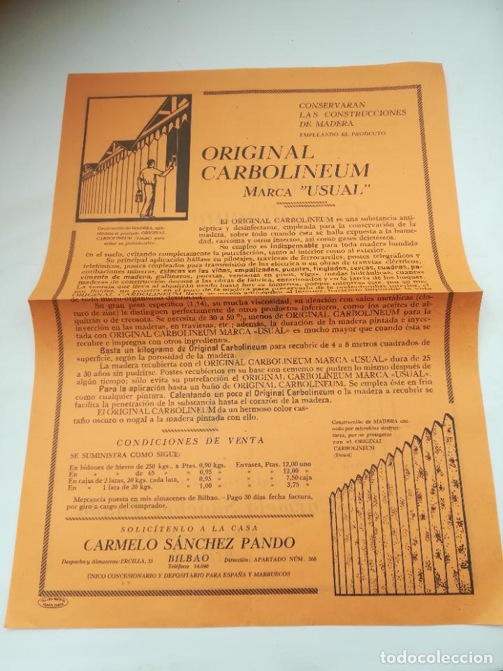 Catalogues publicitaires: PUBLICIDAD. ORIGINAL CARBOLINEUM. MARCA USUAL. CARMELO SANCHEZ PANDO. BILBAO. VER