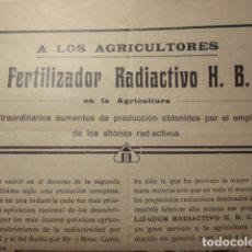 Catalogues publicitaires: VALLADOLID PROPAGANDA FERTILIZADOR RADIACTIVO H.B.C - AGRICULTURA - AÑOS 1900 -. Lote 309282913