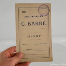 Catálogos publicitarios: TRÍPTICO DE AUTOMÓVILES G. BARRÉ, 1912, NIORT, EN FRANCÉS, PARIS. 22X13,5CM