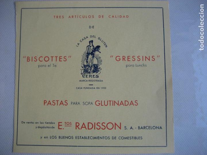 Catalogues publicitaires: La casa del Gluten. Ceres. Barcelona. Hoja publicitaria 16 x 16 cms.
